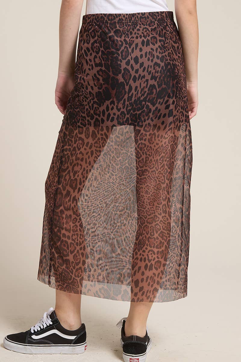 SHEER MAXI SKIRT: LEOPARD