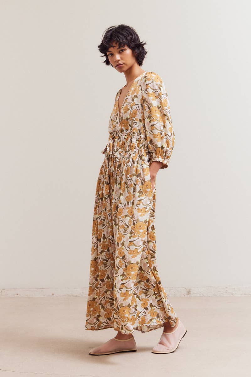 FLORAL PLEAT WAIST DRESS