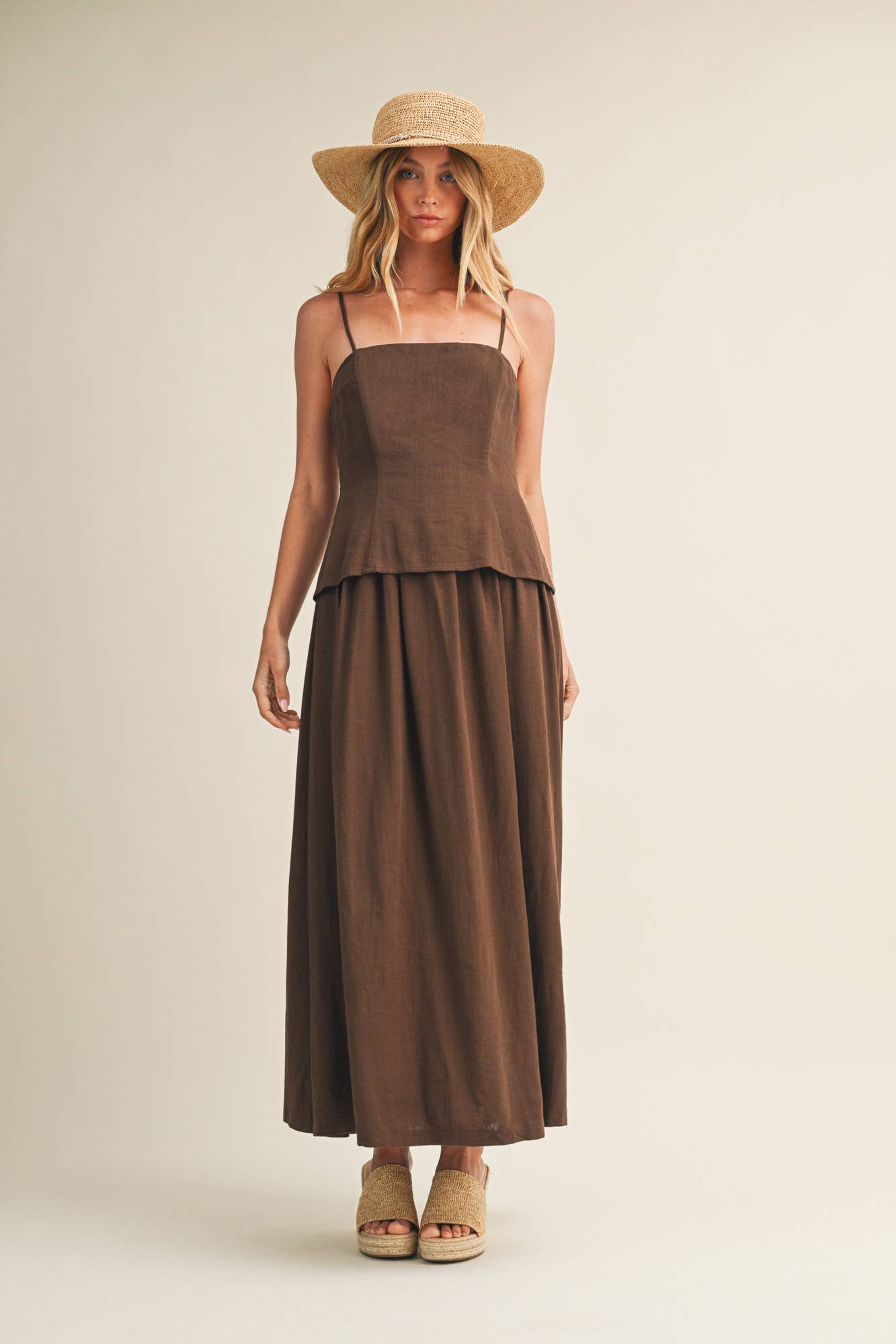 Tiered Bodice Maxi Dress: Brown
