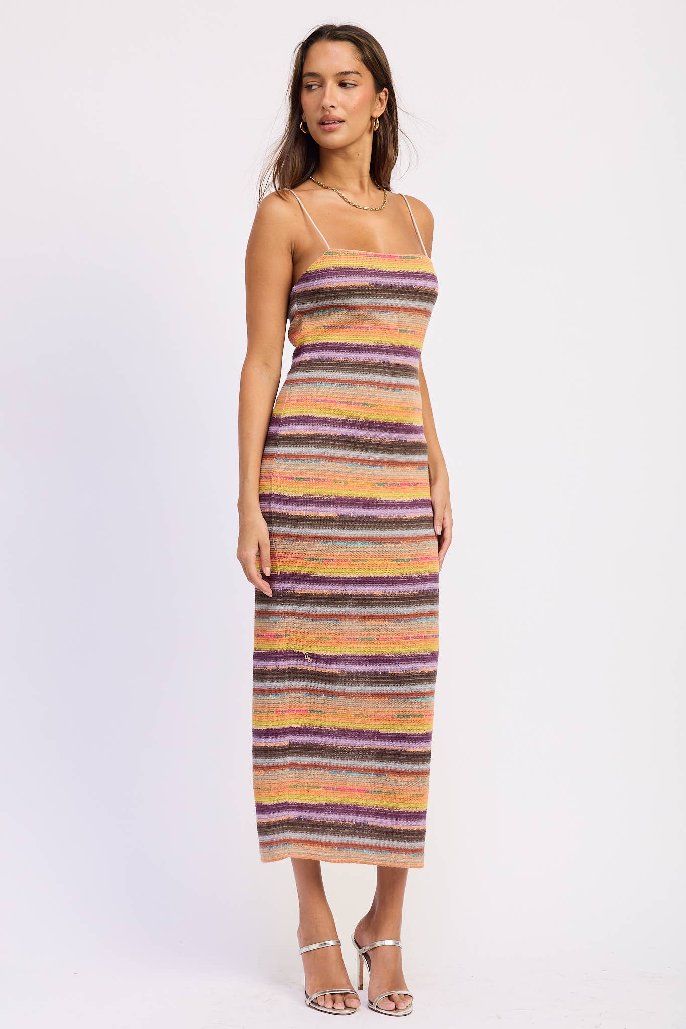MULTI STRIPE MIDI DRESS: ORANGE MULTI