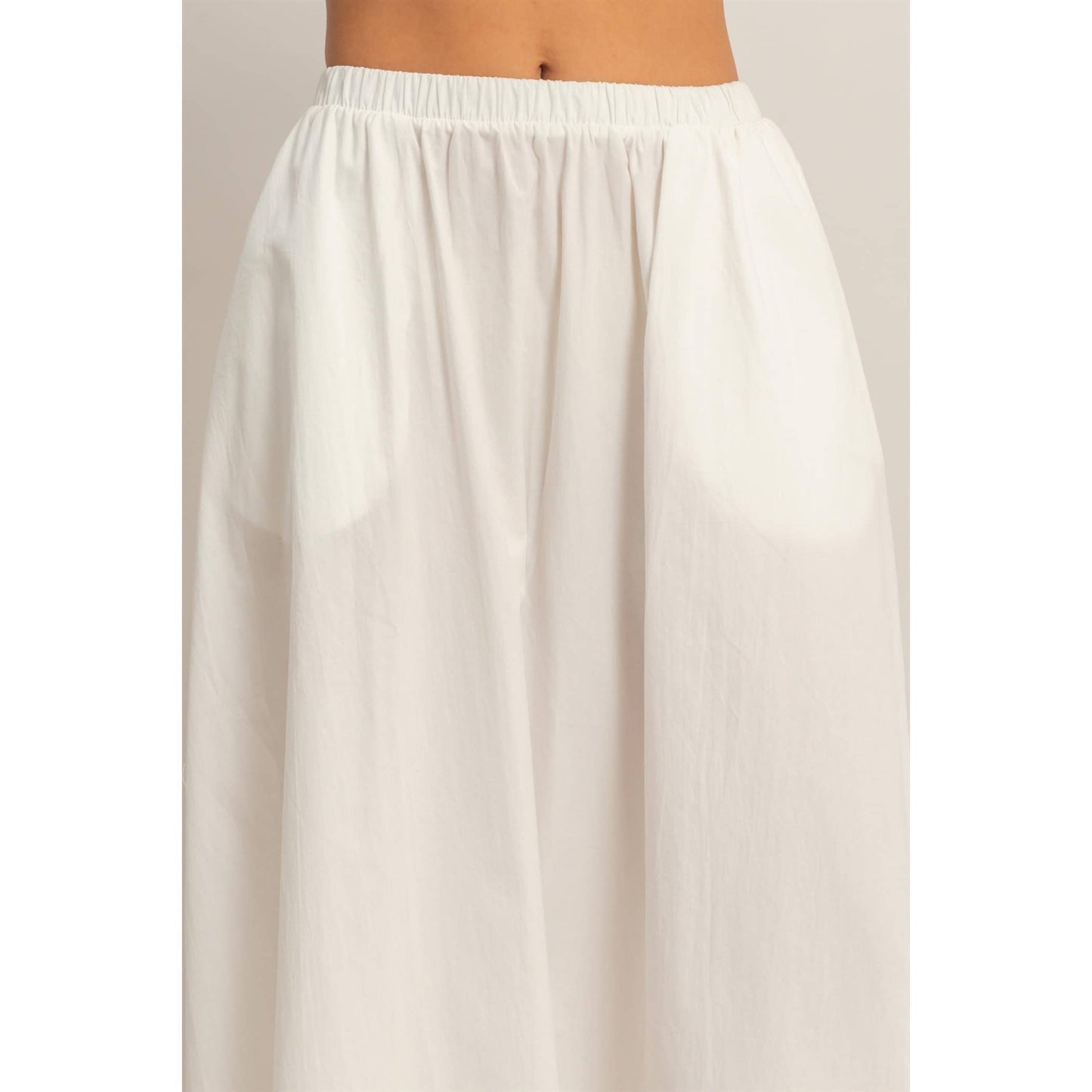 Elastic Waist Midi Poplin Skirt: WHITE