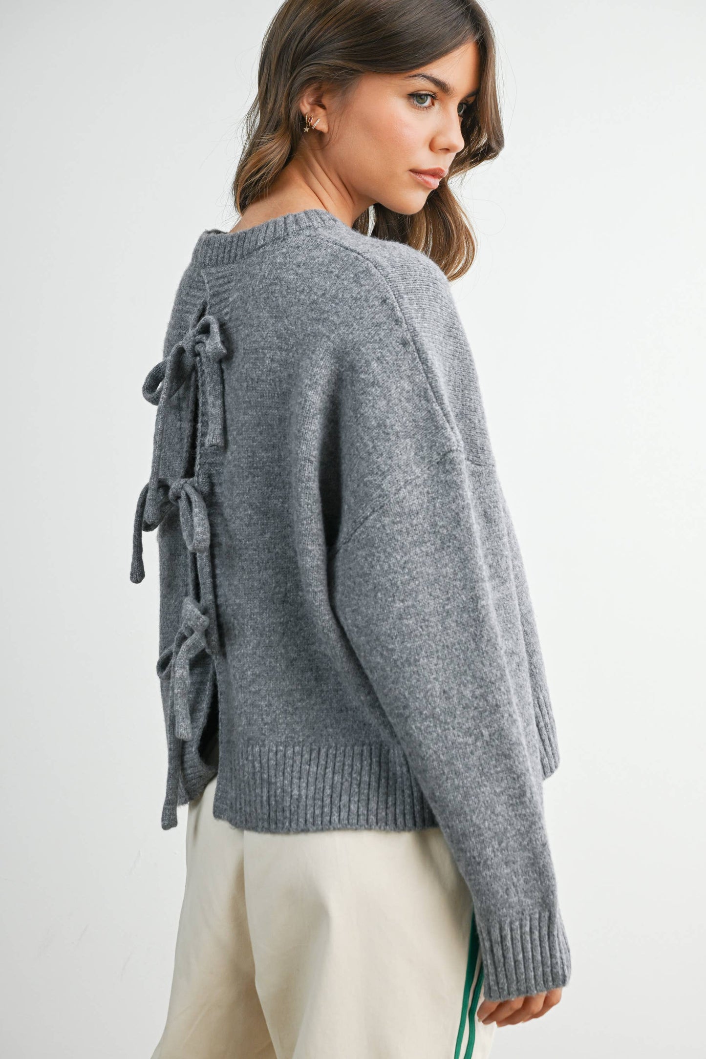 Tie-back Sweater: TAUPE