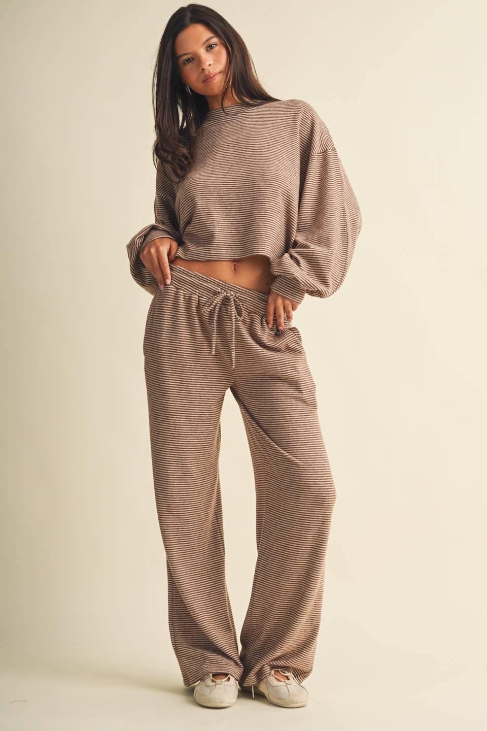 Striped Soft Brushed Lounge Set: Mocha Stripe