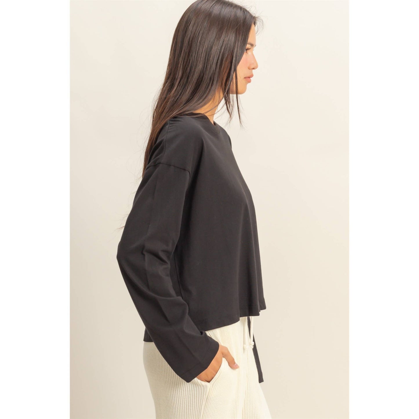 Wide Long Sleeve T-Shirt: BLACK