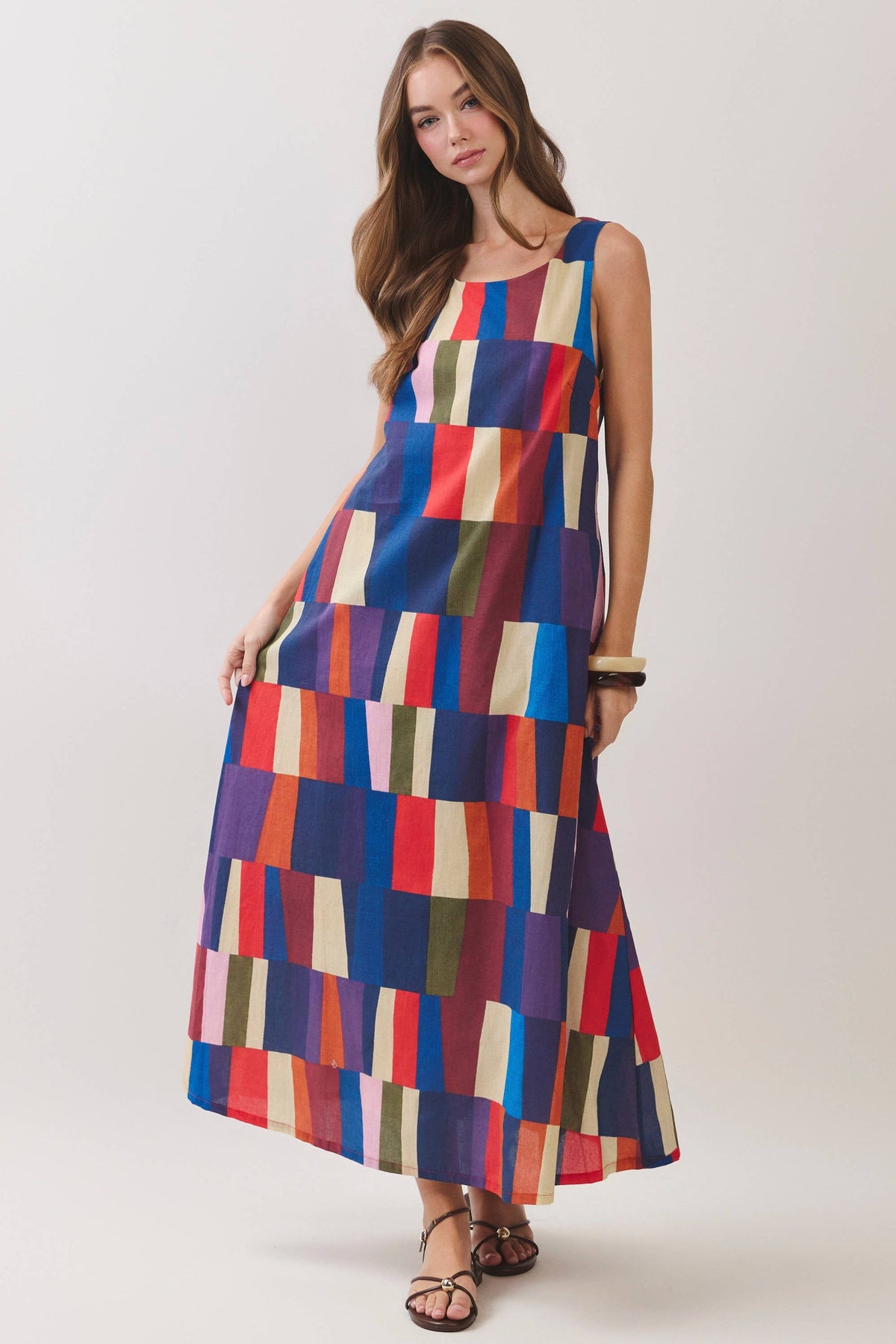 Geometric Print Maxi Dress: MULTI