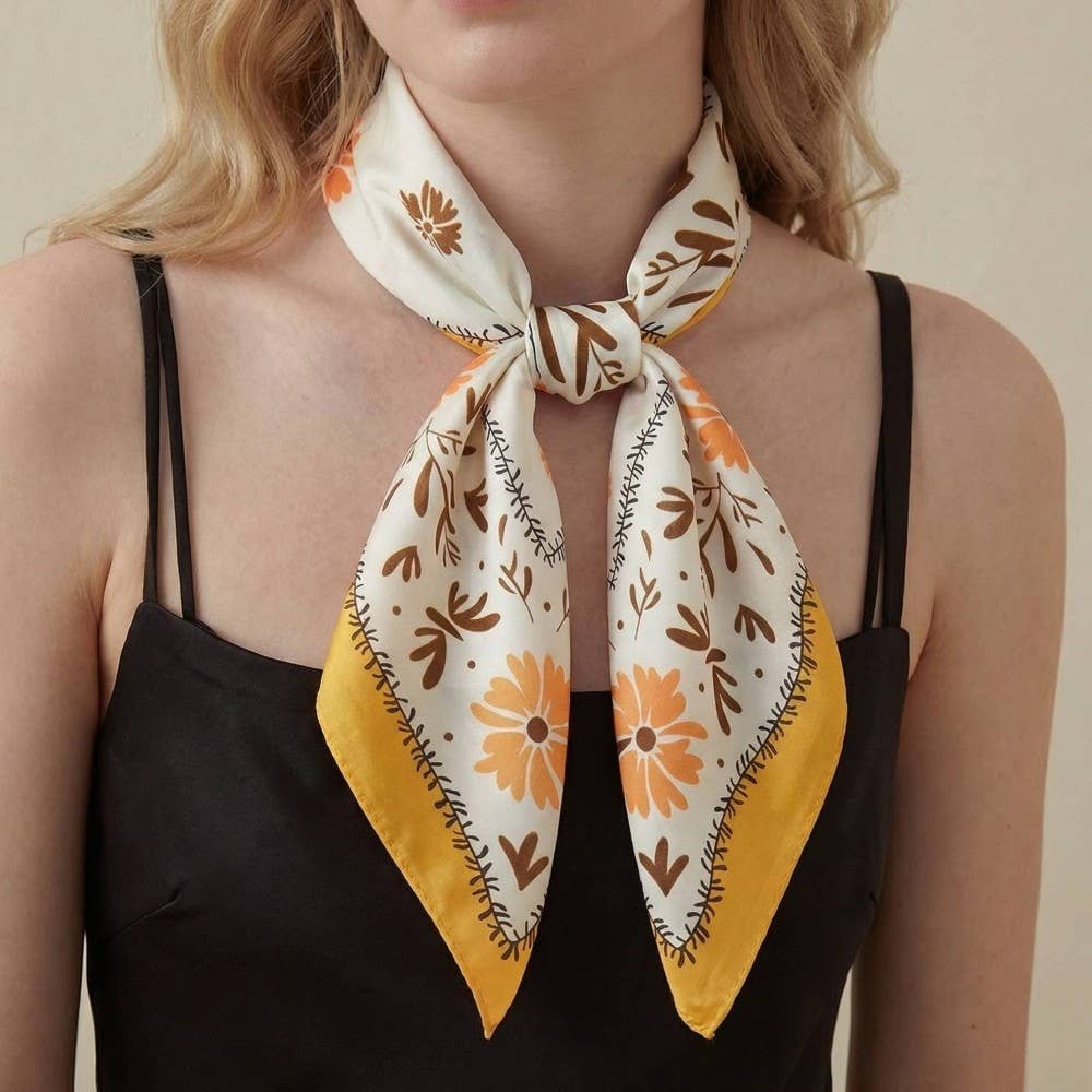 Flower Pattern Bandana Scarf: yellow