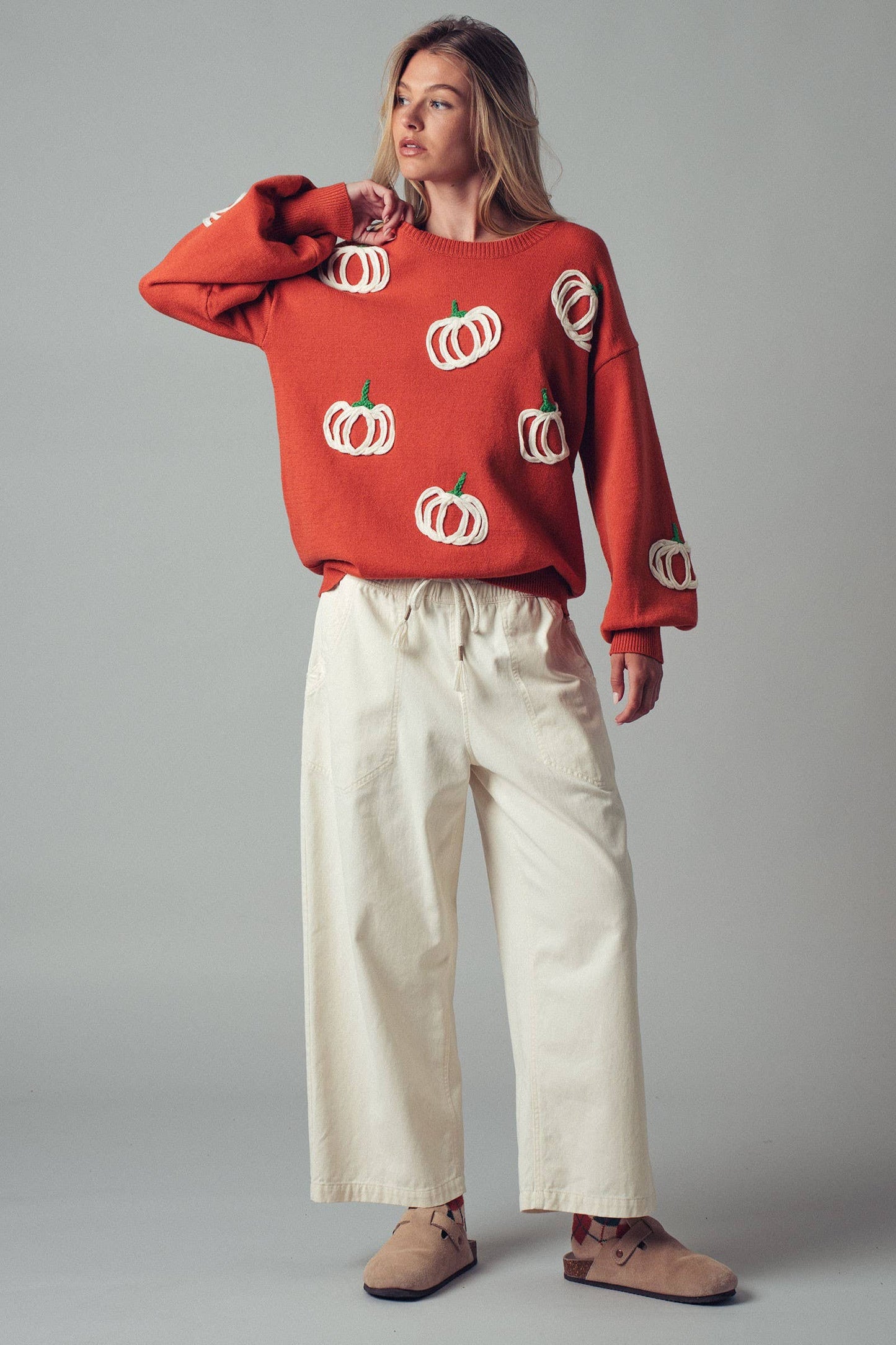 Coastal Breeze Wide-Leg Denim Pants: CHALK