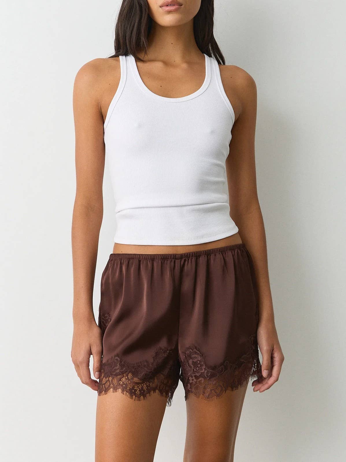 Silky Satin Lace Shorts: Coffee