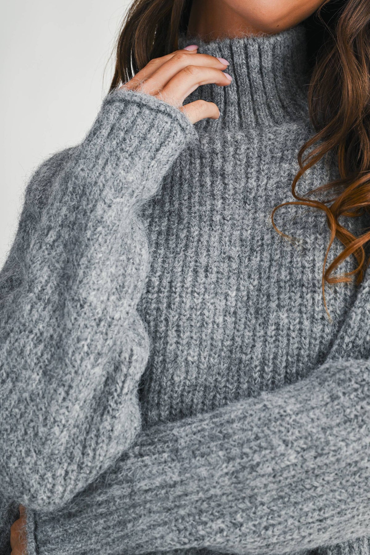 Soft Brushed Mock Neck Sweater: Heather Gray