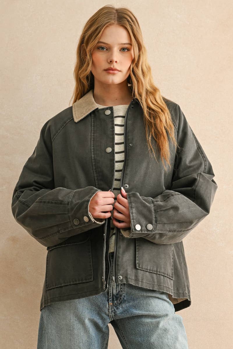 COLLAR UTILITY COAT JACKET : CHARCOAL