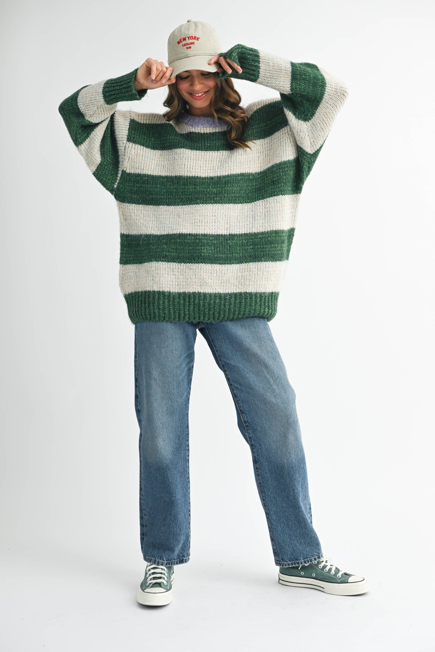 Oversized Striped Sweater: Green