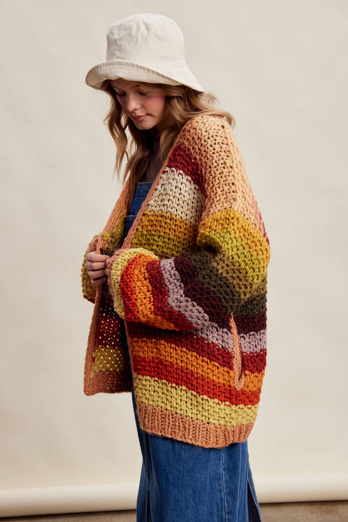 Rainbow Hand-Crochet Open Cardigan: Autumn