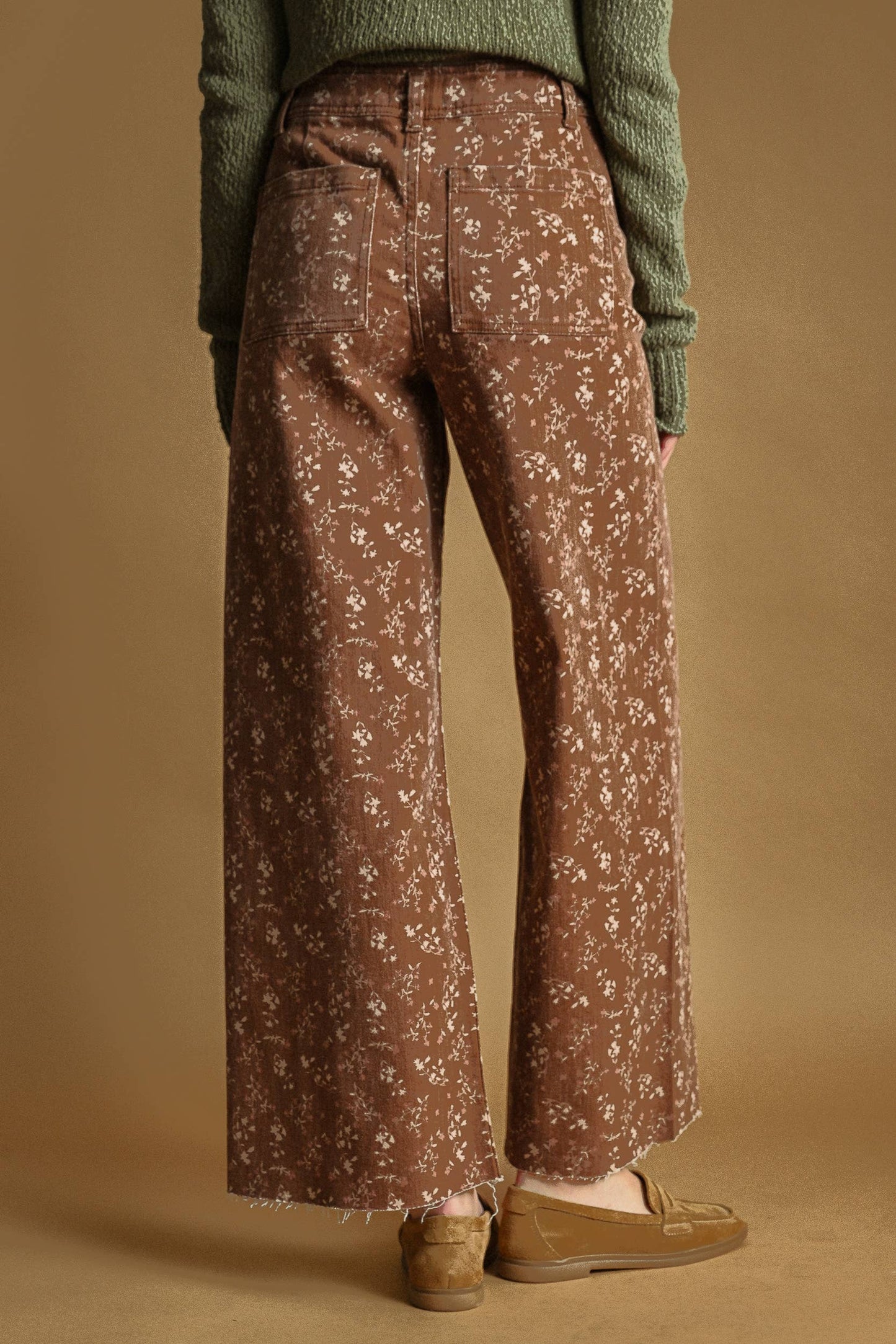 FLORAL PRINT STRETCHED PANTS: EARTHY RUST
