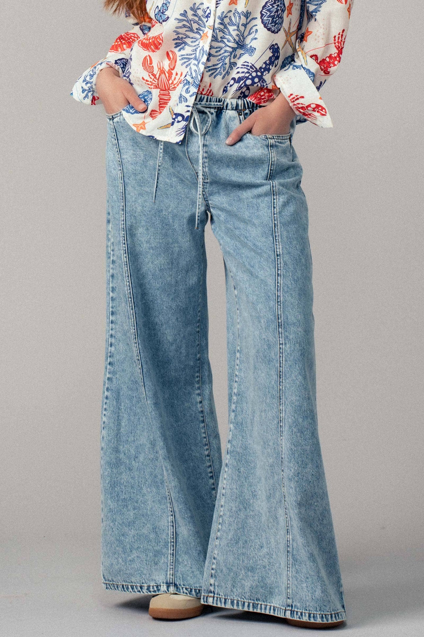 Relaxed Wide Leg Drawstring Western Pants: DK DENIM
