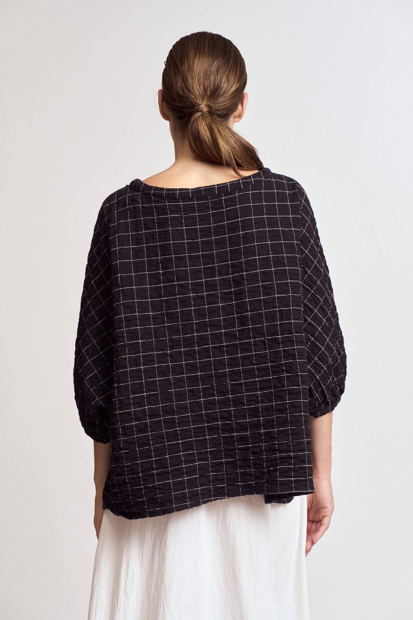 CHECK PRINT GAUZE BLOUSE: Black