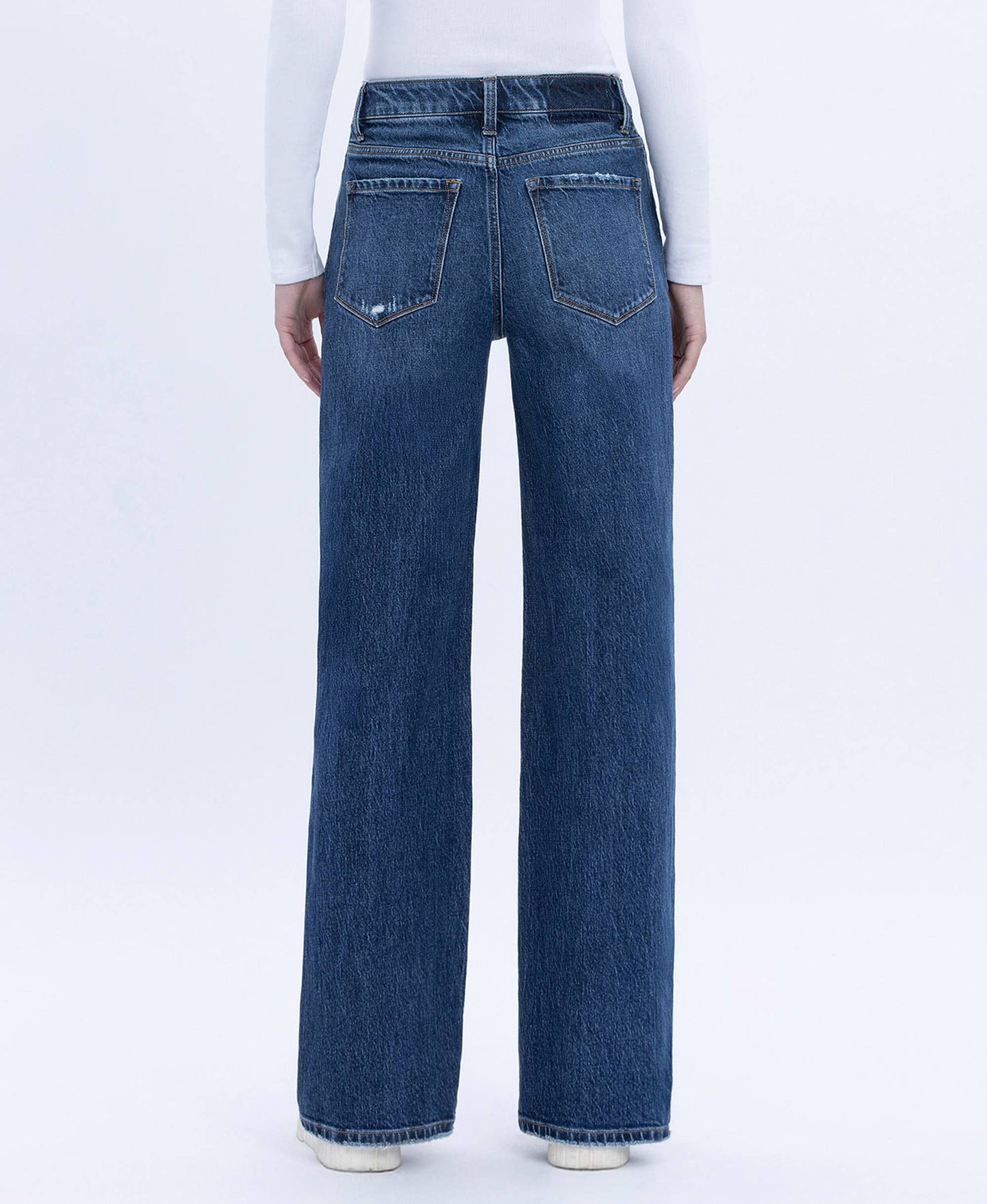90'S SUPER HIGH RISE DARK WASH WIDE JEANS T6242DK: DARK WASH