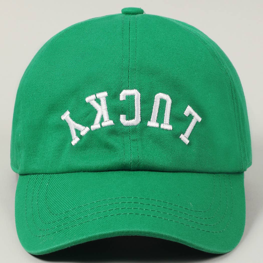 LUCKY Upside Down Embroidery Baseball Cap: Green
