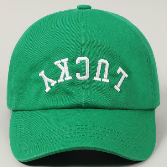 LUCKY Upside Down Embroidery Baseball Cap: Green