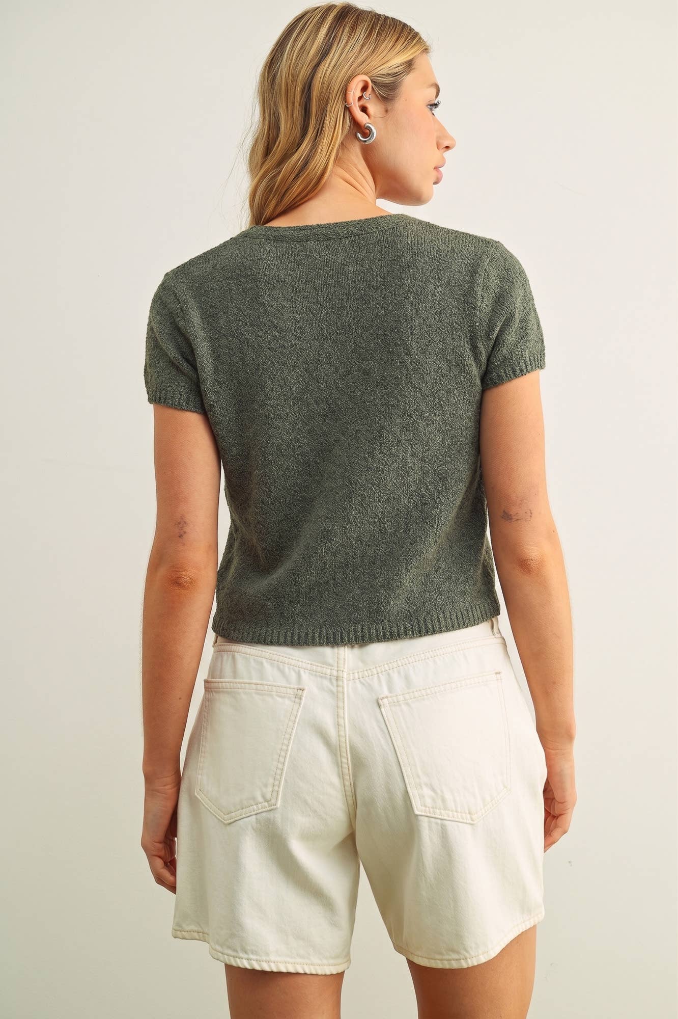 CAP SLEEVE BUTTON FRONT TOP: CACTUS