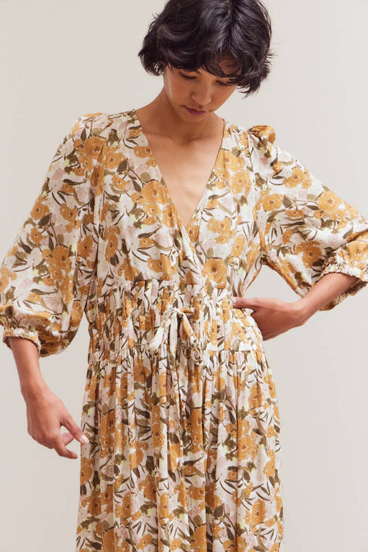 FLORAL PLEAT WAIST DRESS