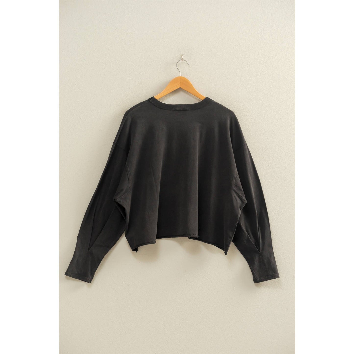 Washed Oversized Long Sleeve Top: BLACK