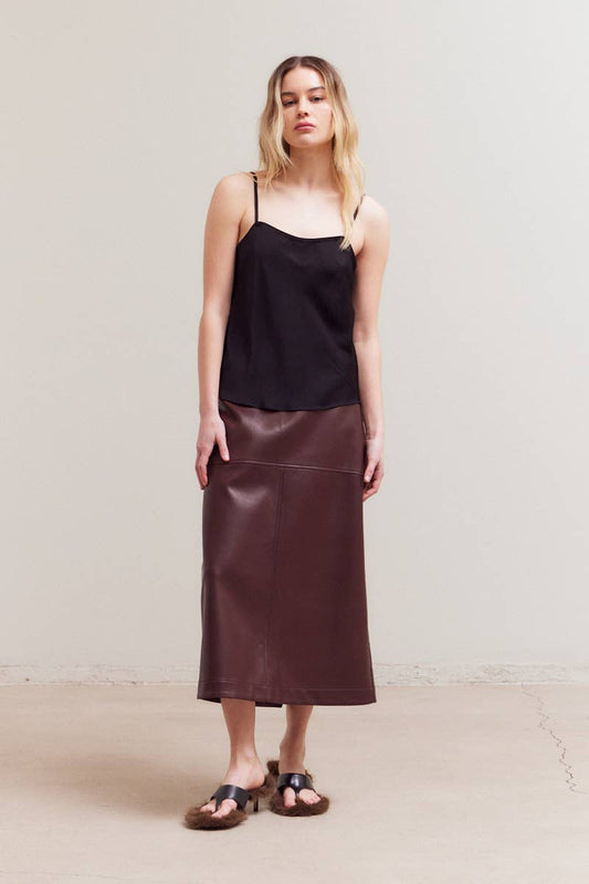 VEGAN LEATHER PENCIL SKIRT: PLUM WINE