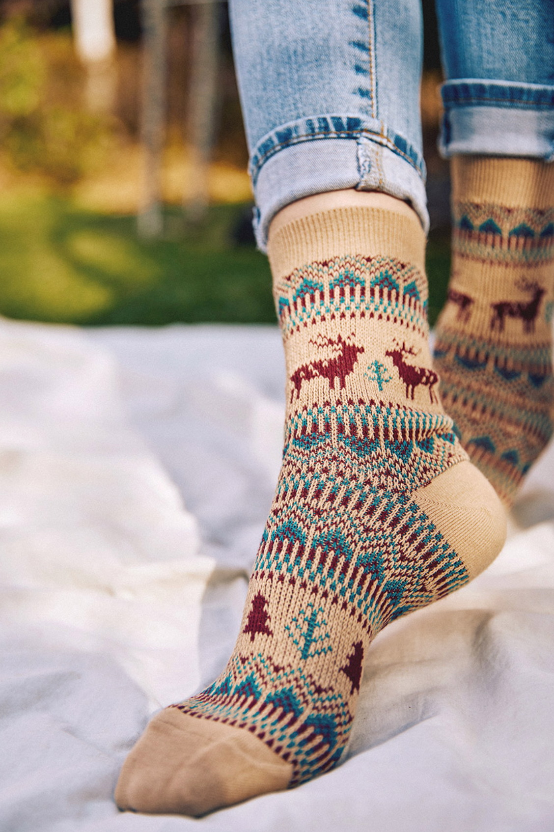 Women's Crew Winter Nordic Deer Jacquard Socks
