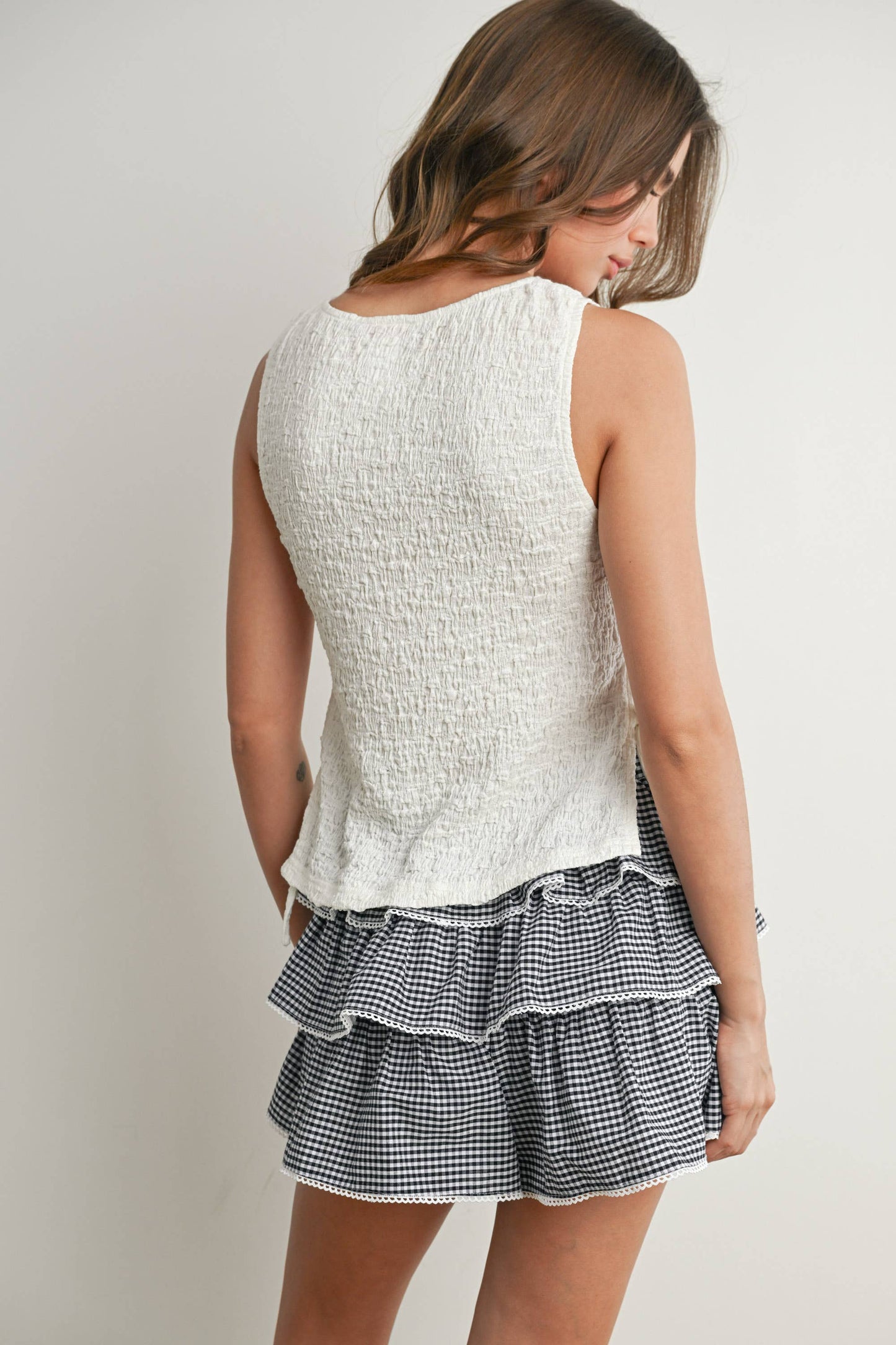 Crimson Texture Tie-Top: Black / M
