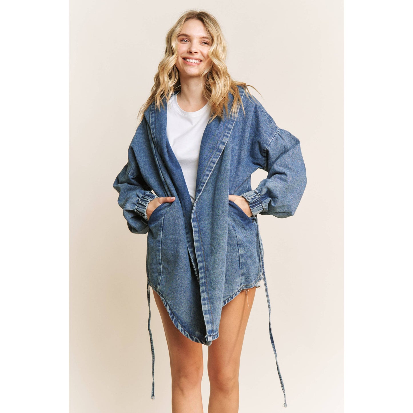 VINTAGE DENIM WASHED HOODED COAT SHACKET: Medium Denim