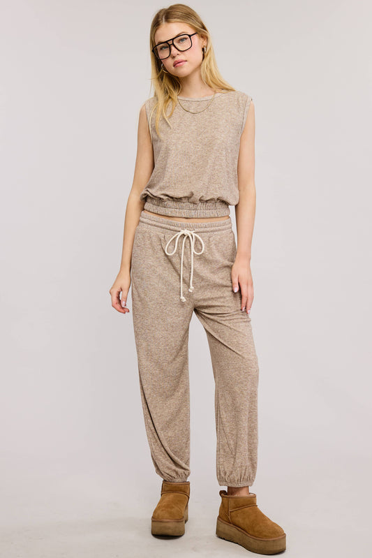 Terry Knit Tank and Jogger Sweatpants Matching Set : Toffee