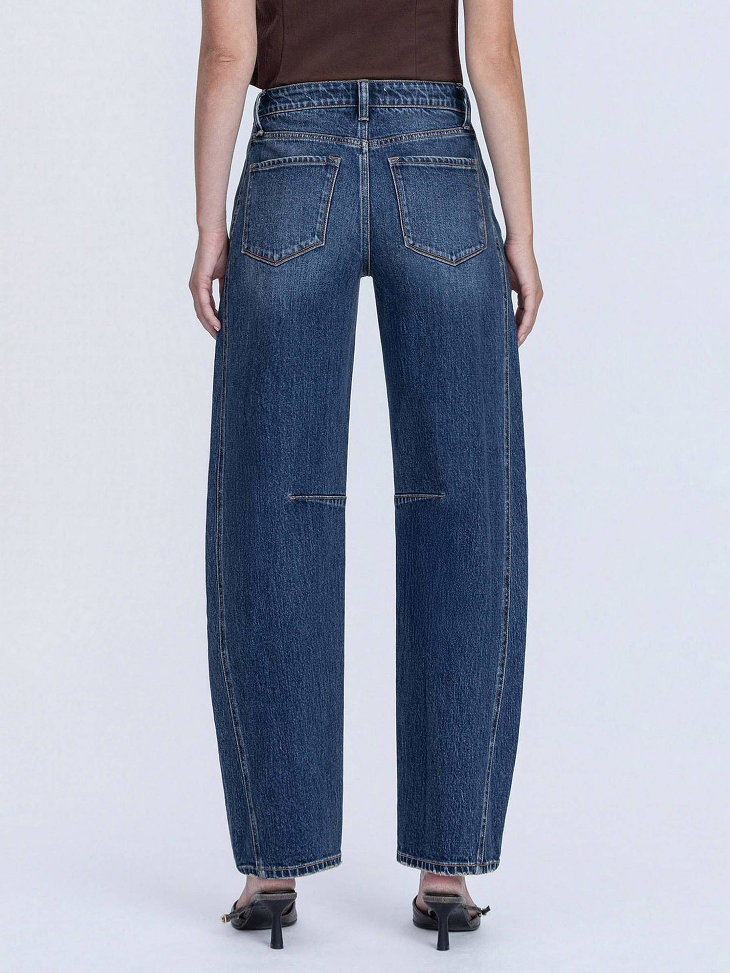 HIGH RISE DARK WASH FULL LENGTH BARREL JEANS