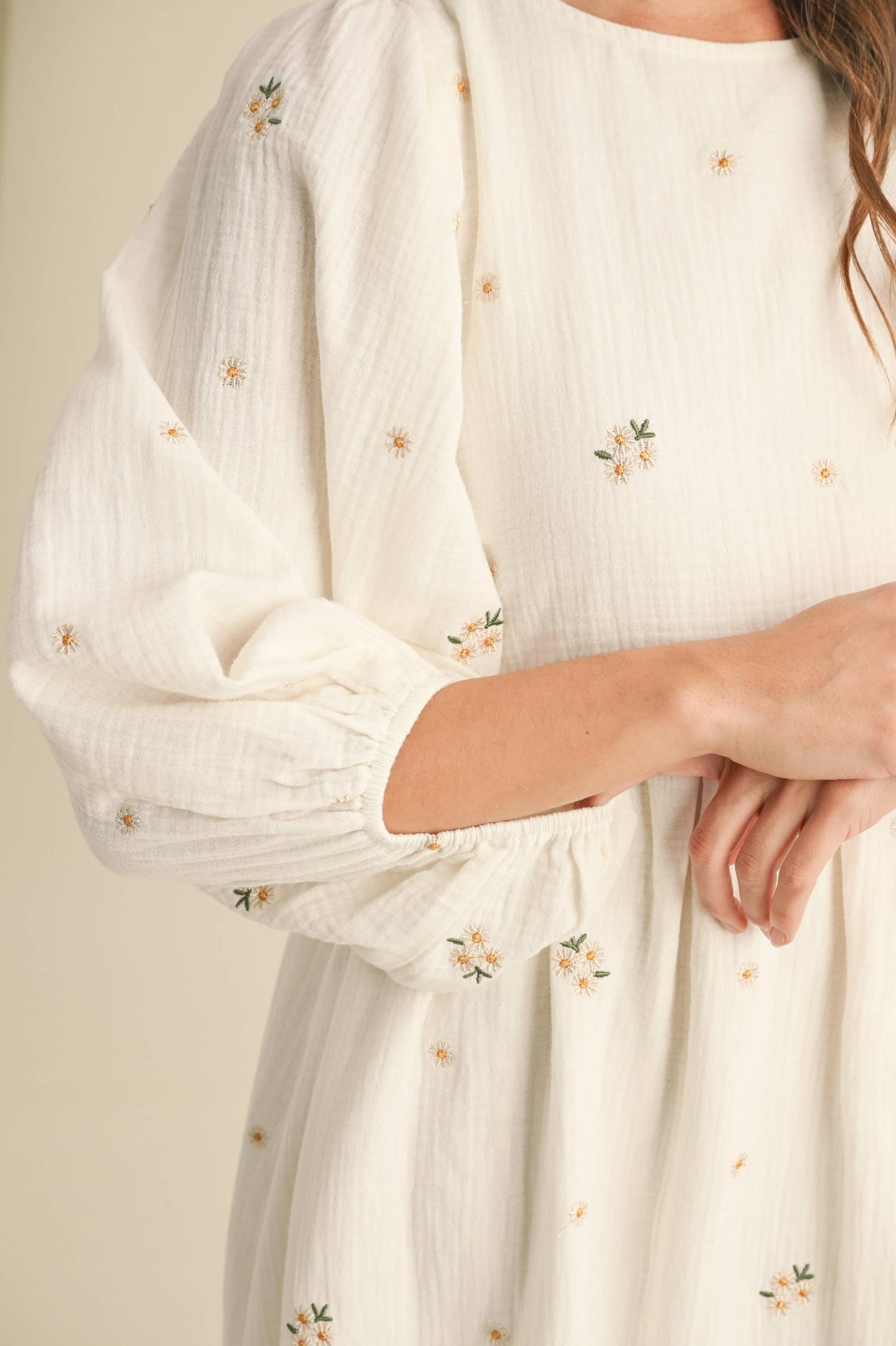 FLORAL GAUZE PUFF SLEEVE BABYDOLL MINI DREES
