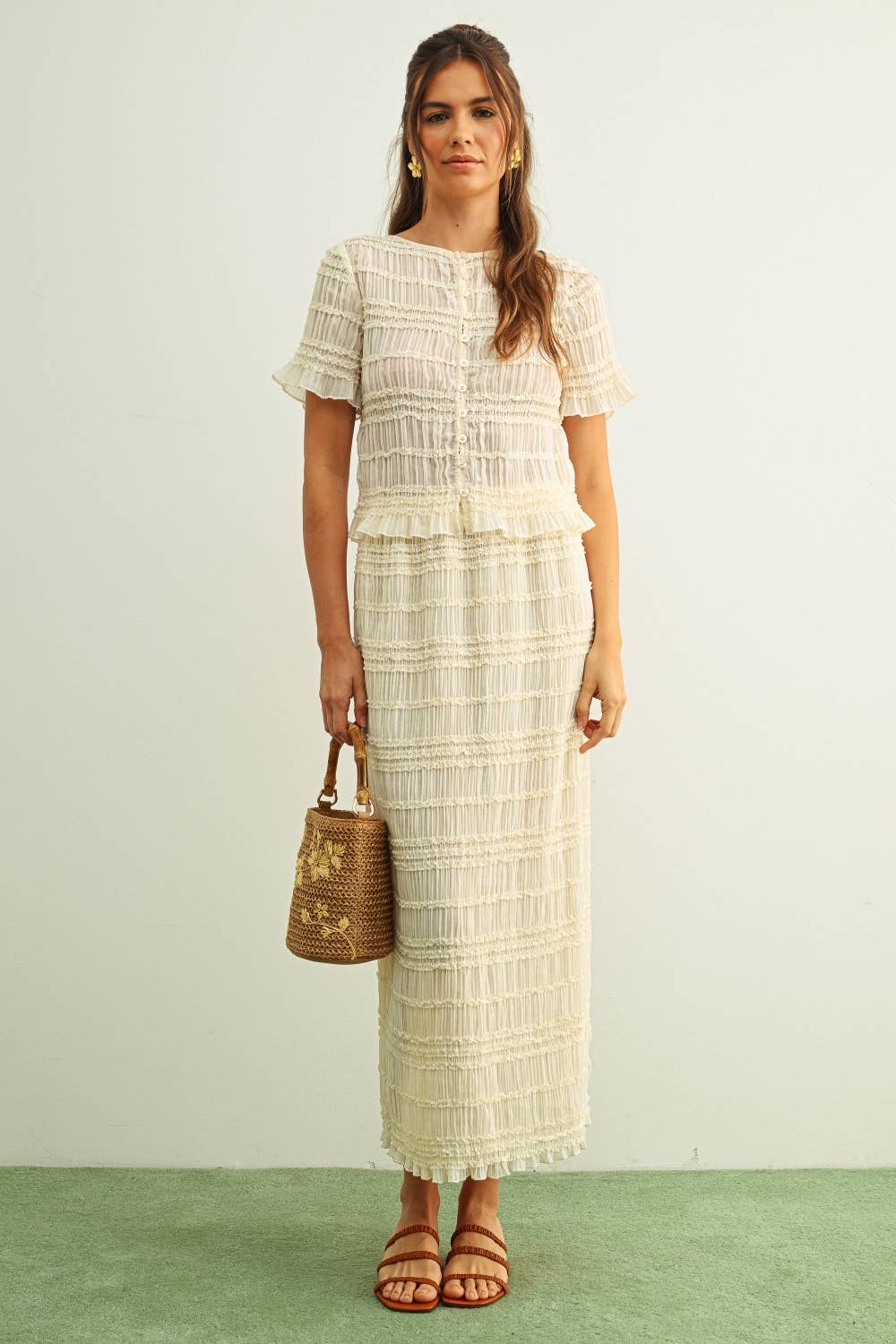 CHIFFON PANEL SKIRT: BEIGE