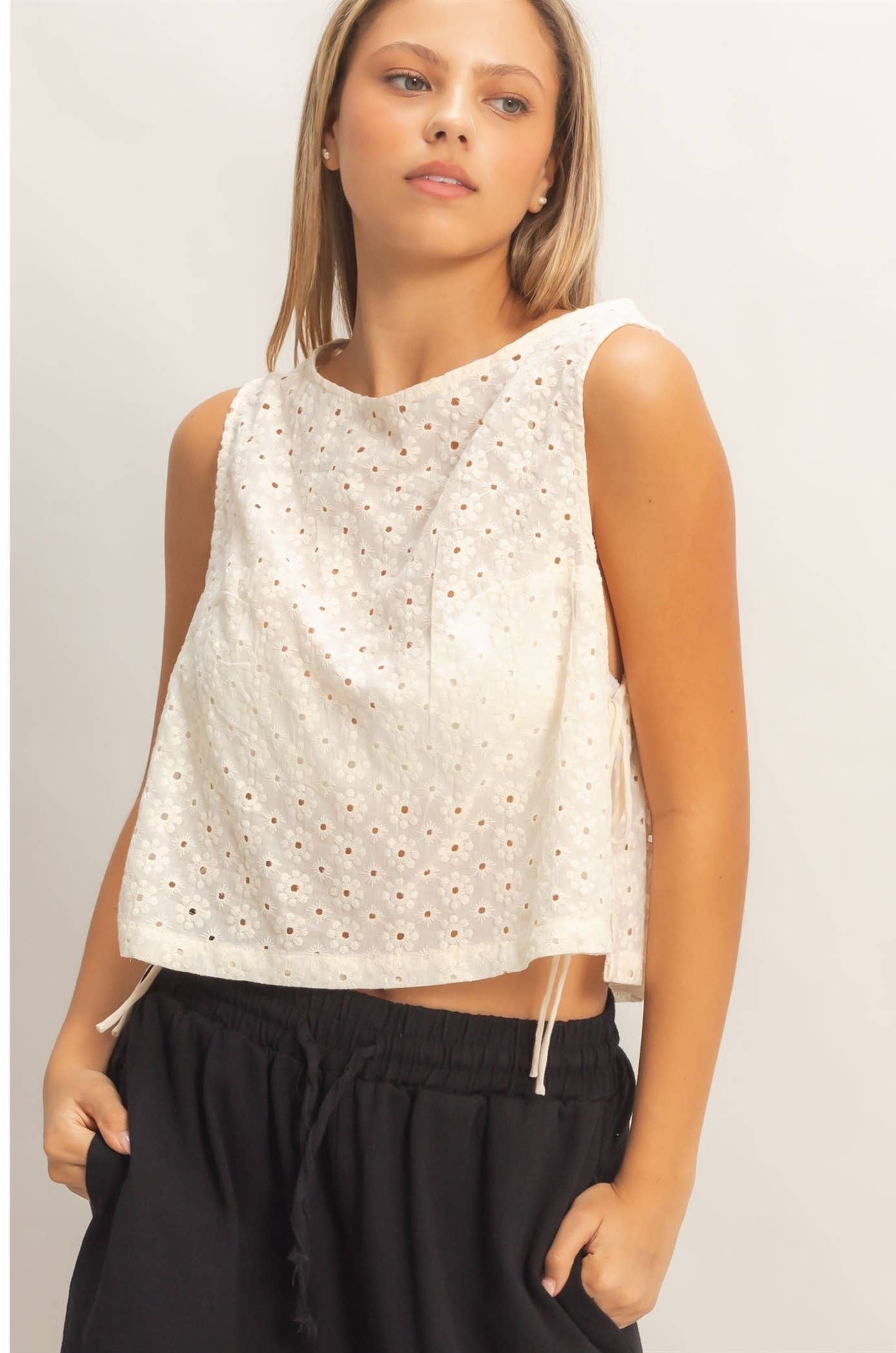 Sleeveless Textured Eyelet