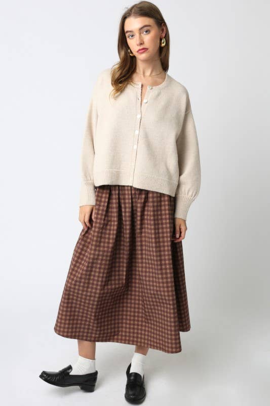 Bella Gingham Skirt: Brown