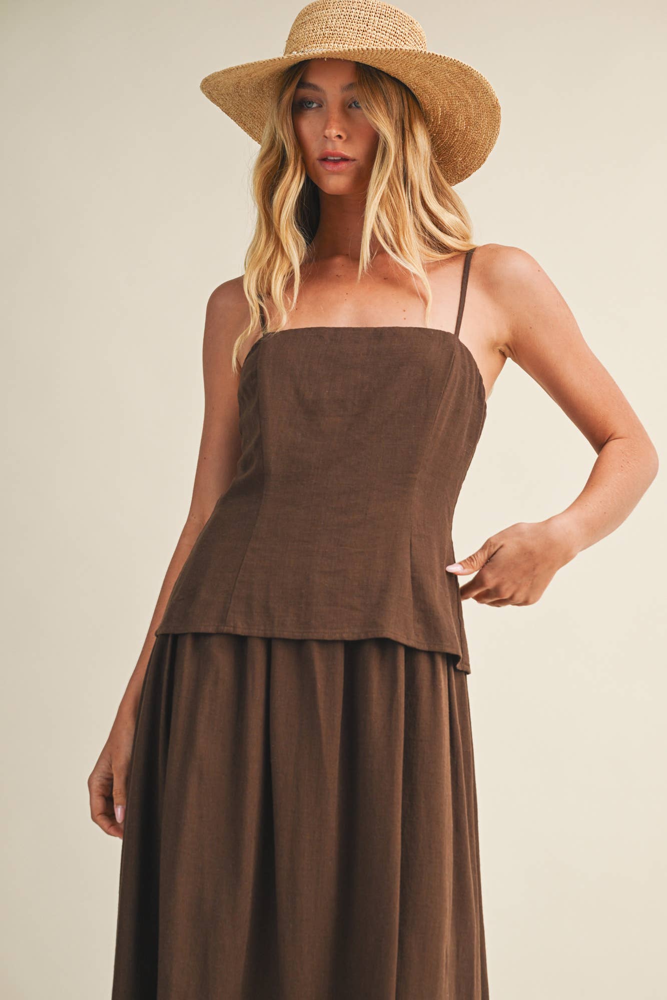 Tiered Bodice Maxi Dress: Brown