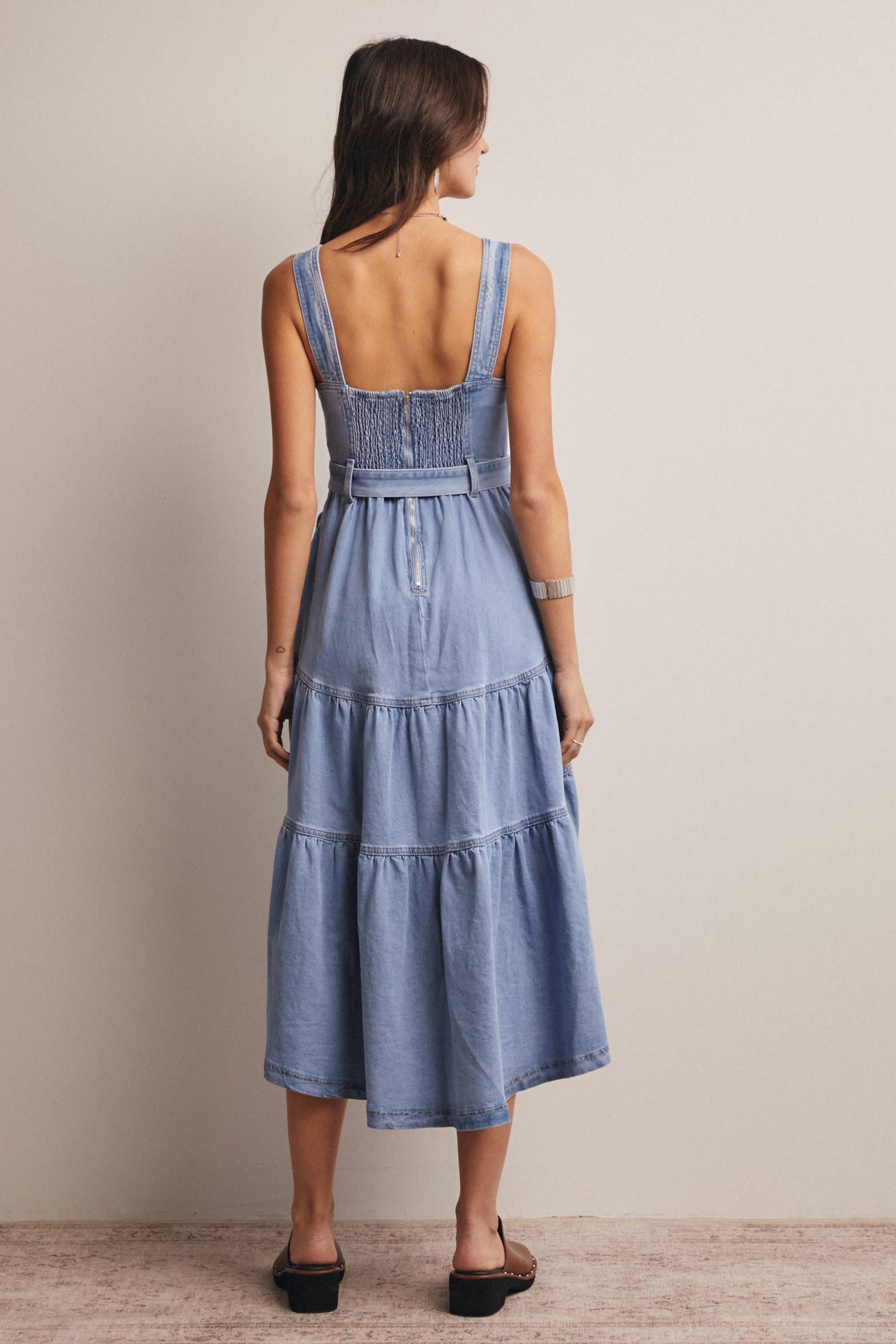 Tiered Denim Maxi Dress: Cloud Wash