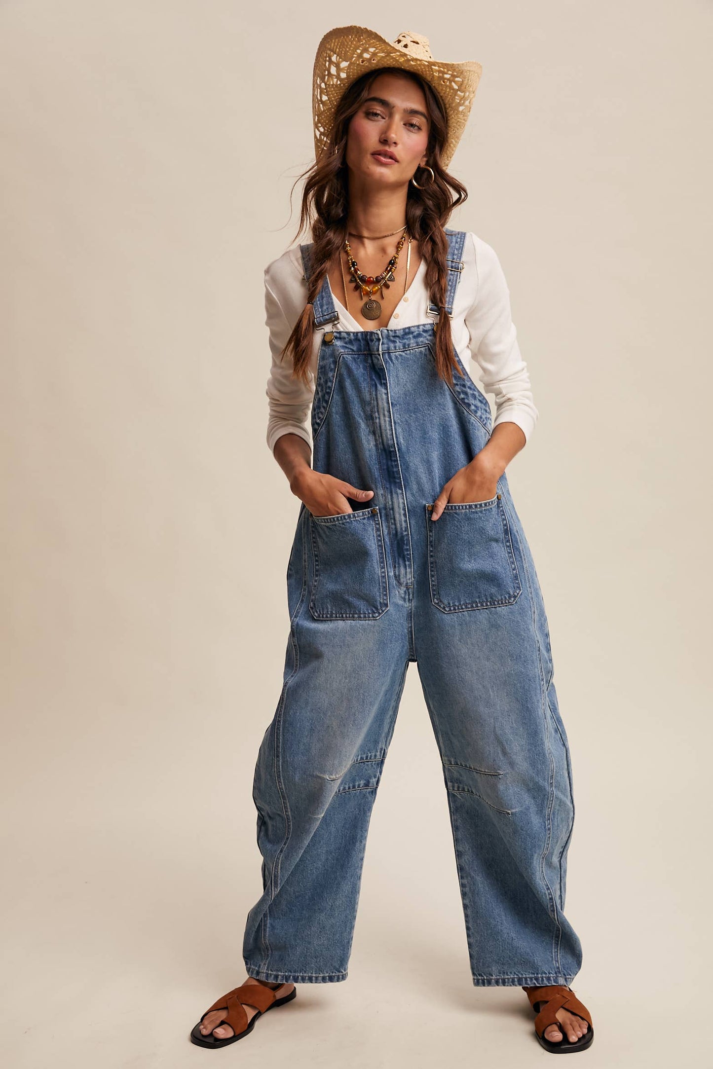 Wide-Leg Denim Overalls: Sunwashed Blue