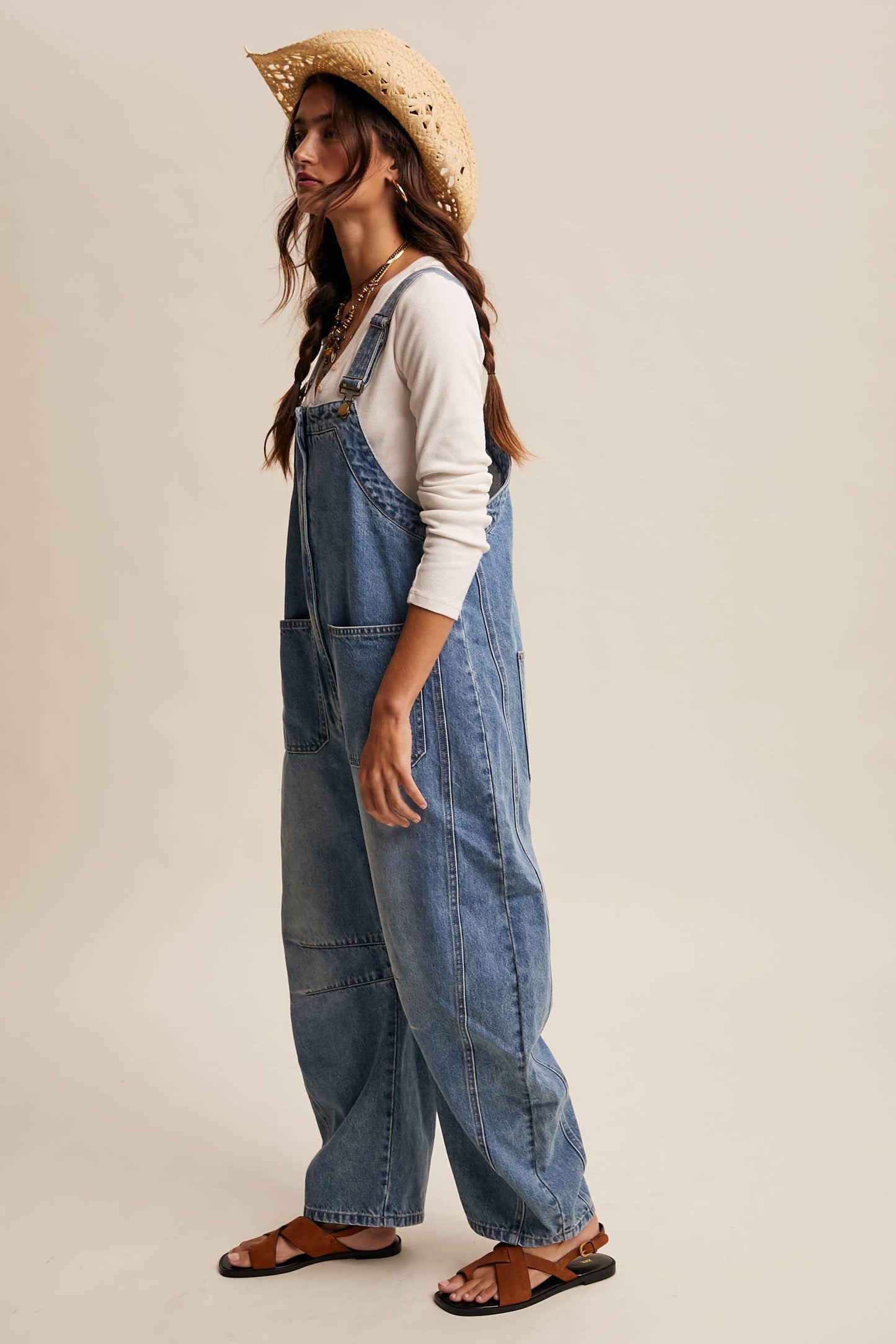 Wide-Leg Denim Overalls: Sunwashed Blue