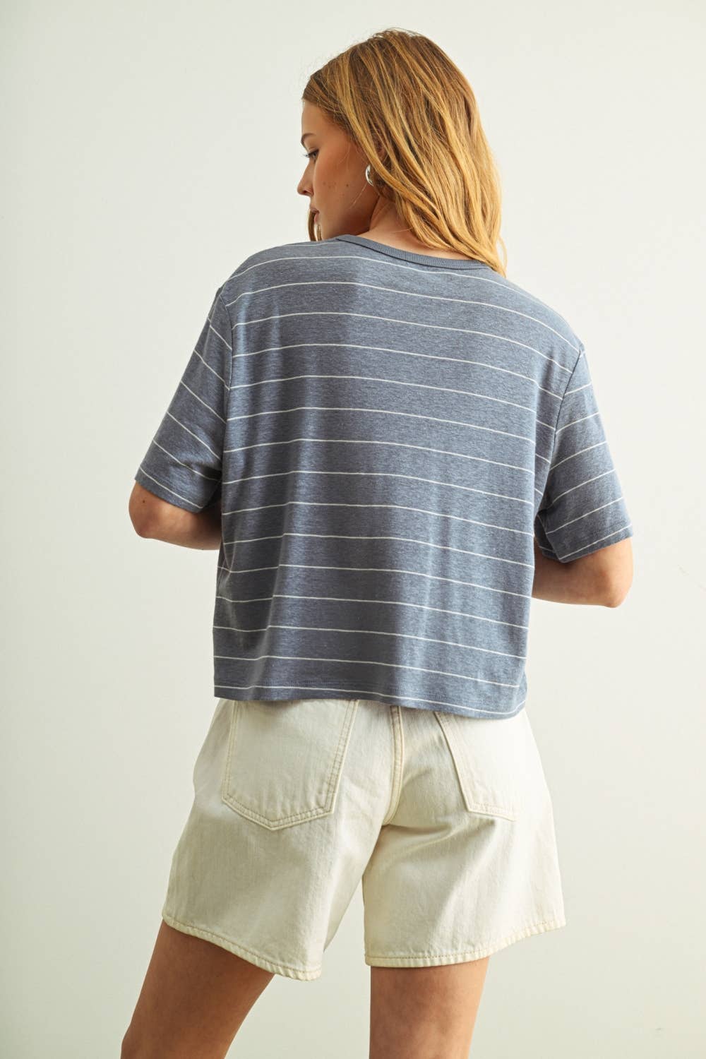 STRIPE COTTON LINEN TOP: BLUE/WHITE