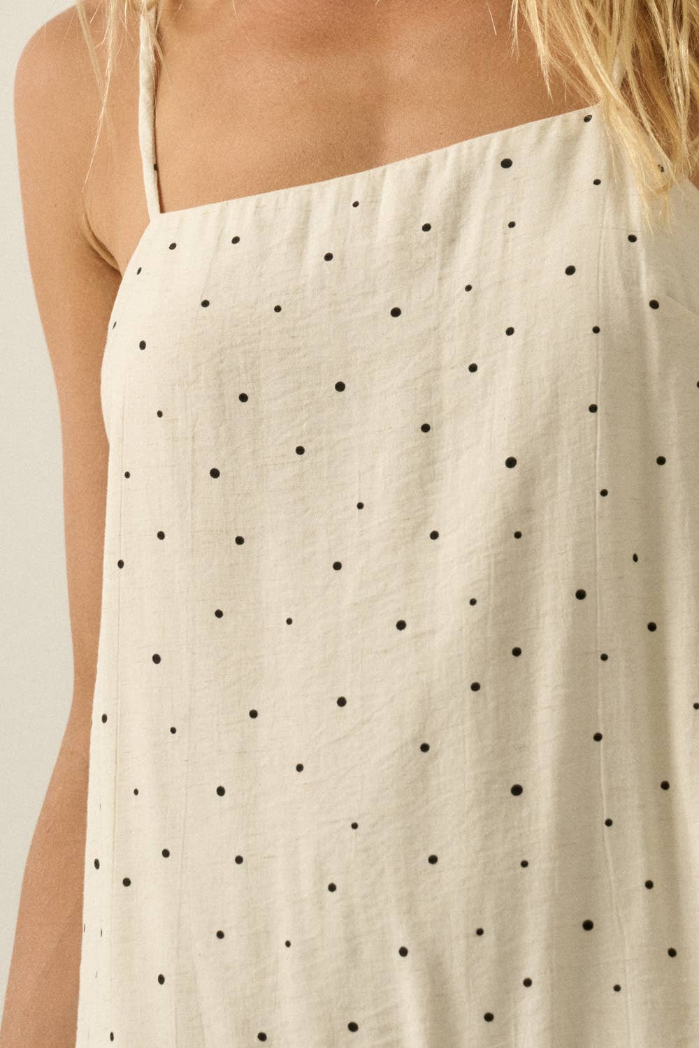 Polka Dot-Print Drop-Waist Cami Maxi Dress: Oatmeal