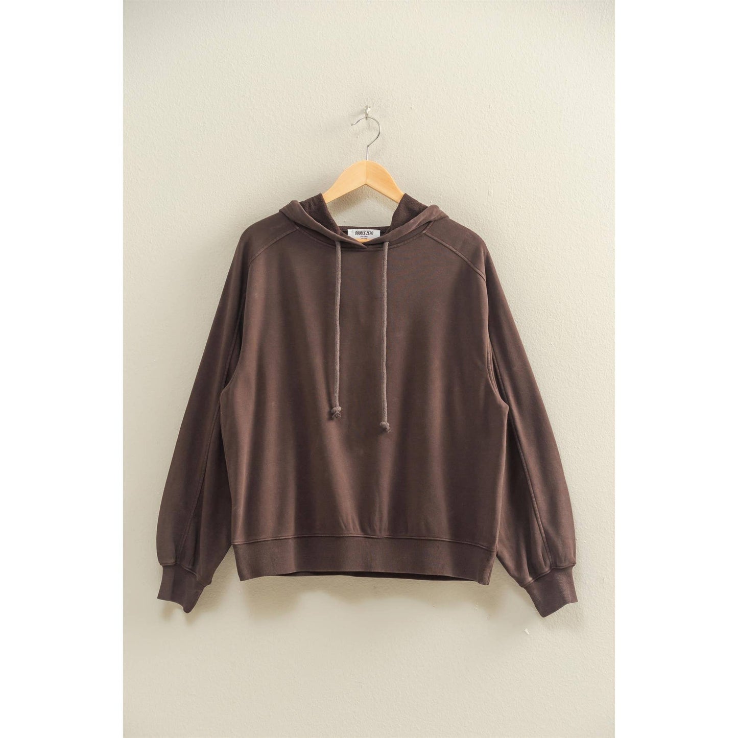 Mineral Washed Seam Detail Hoodie: DARK BROWN