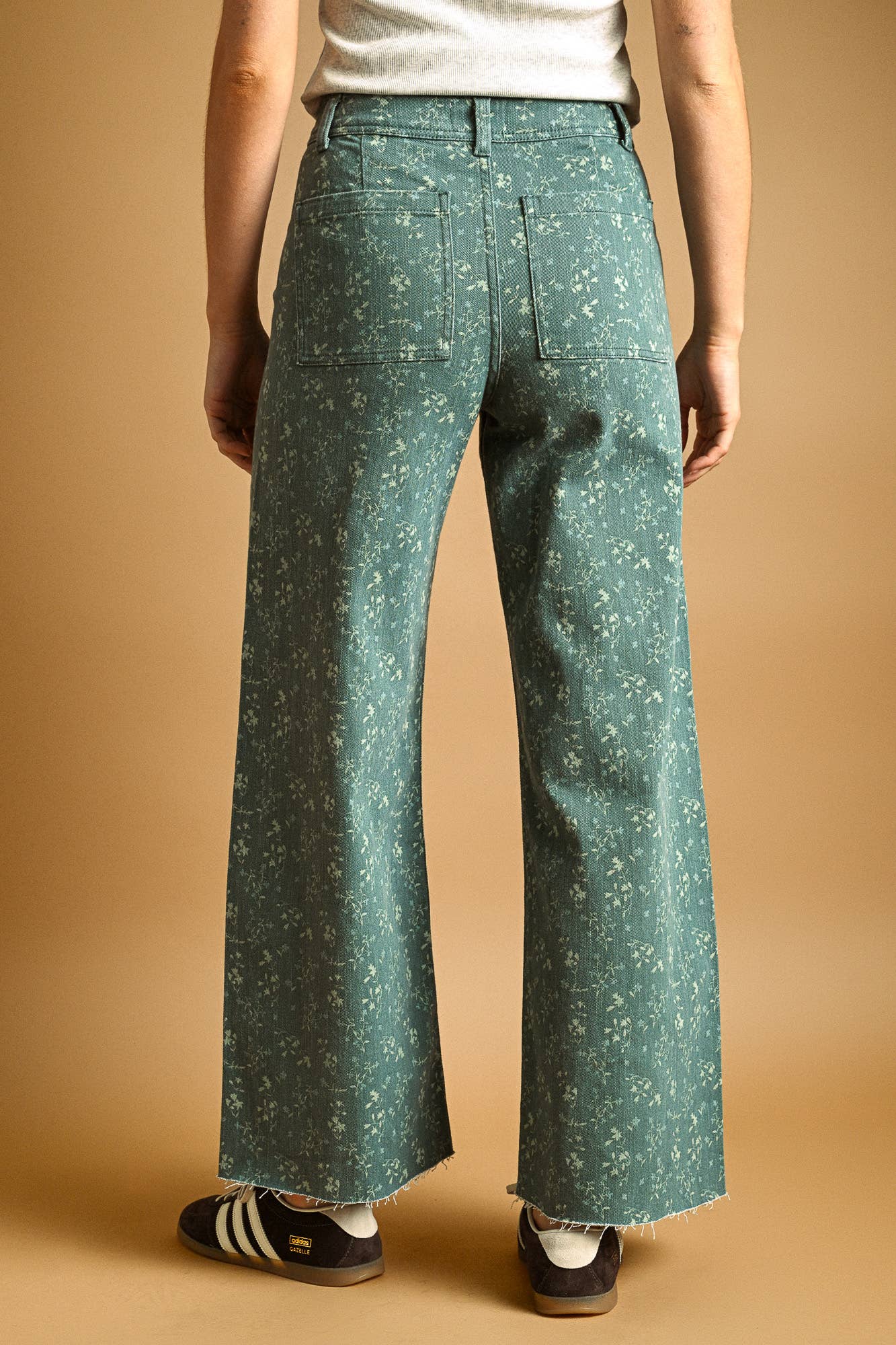 FLORAL PRINT STRETCHED PANTS: DEEP PINE