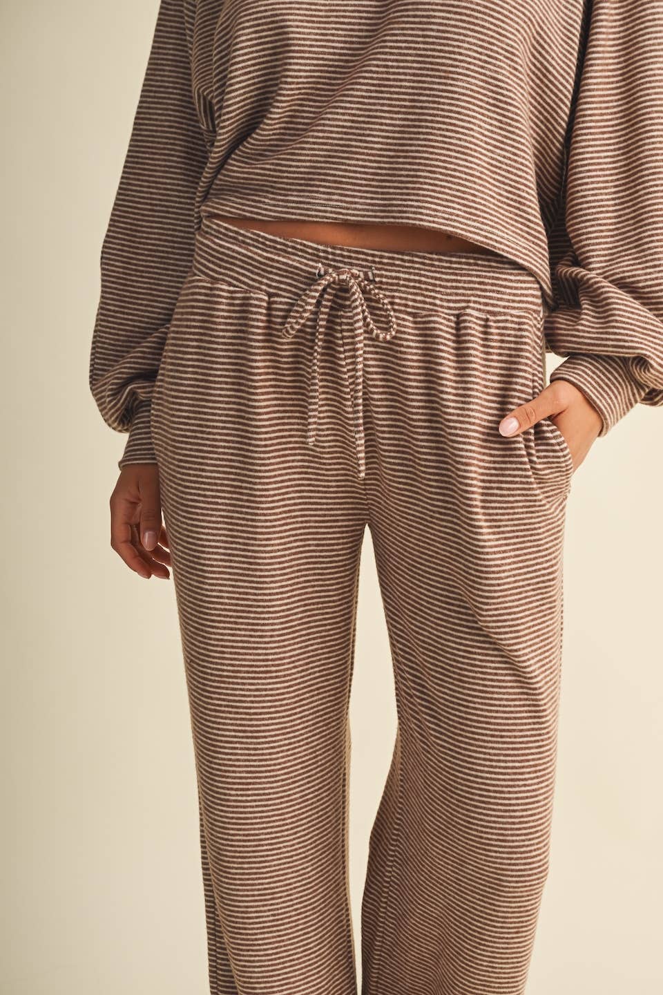 Striped Soft Brushed Lounge Set: Mocha Stripe