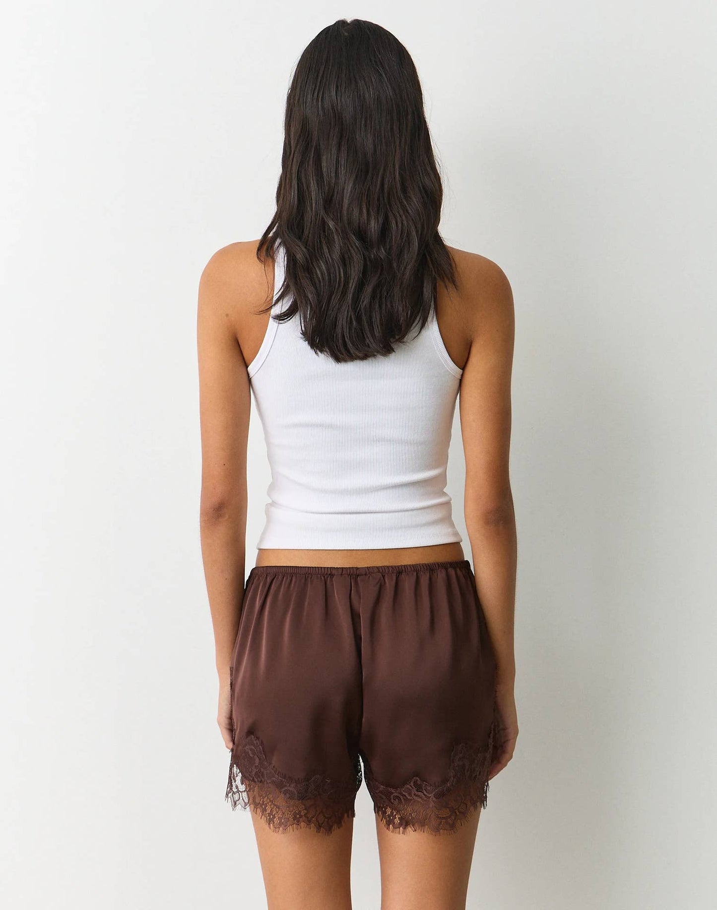 Silky Satin Lace Shorts: Coffee