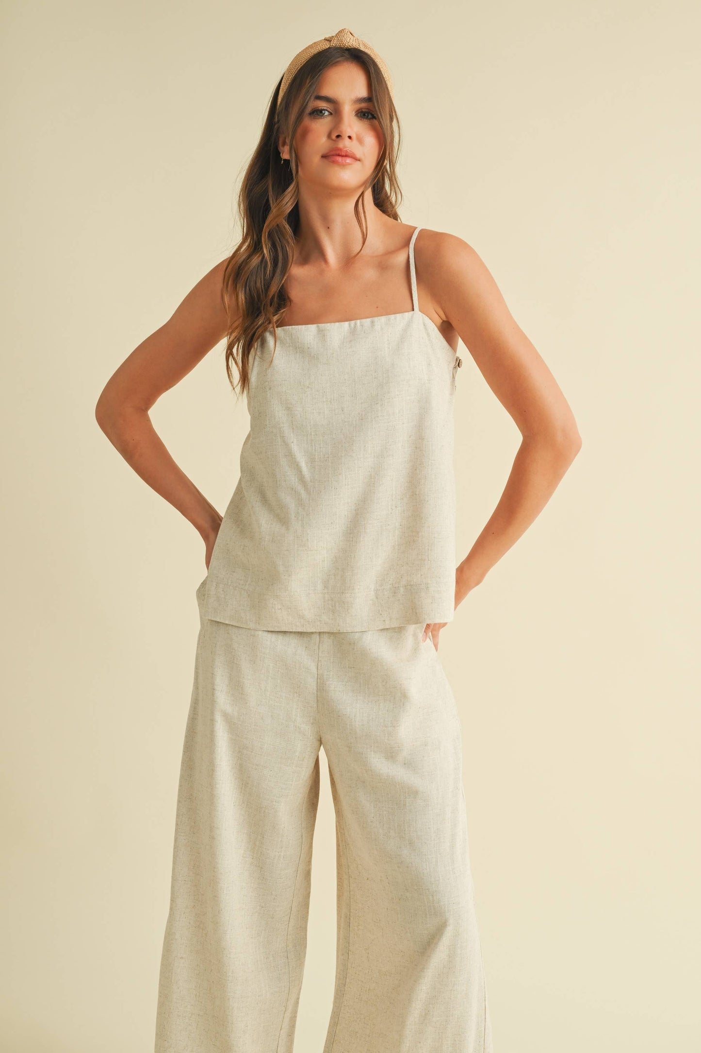 TUNIC SQUARE NECK CAMI AND LONG WIDE LEG PANTS SET