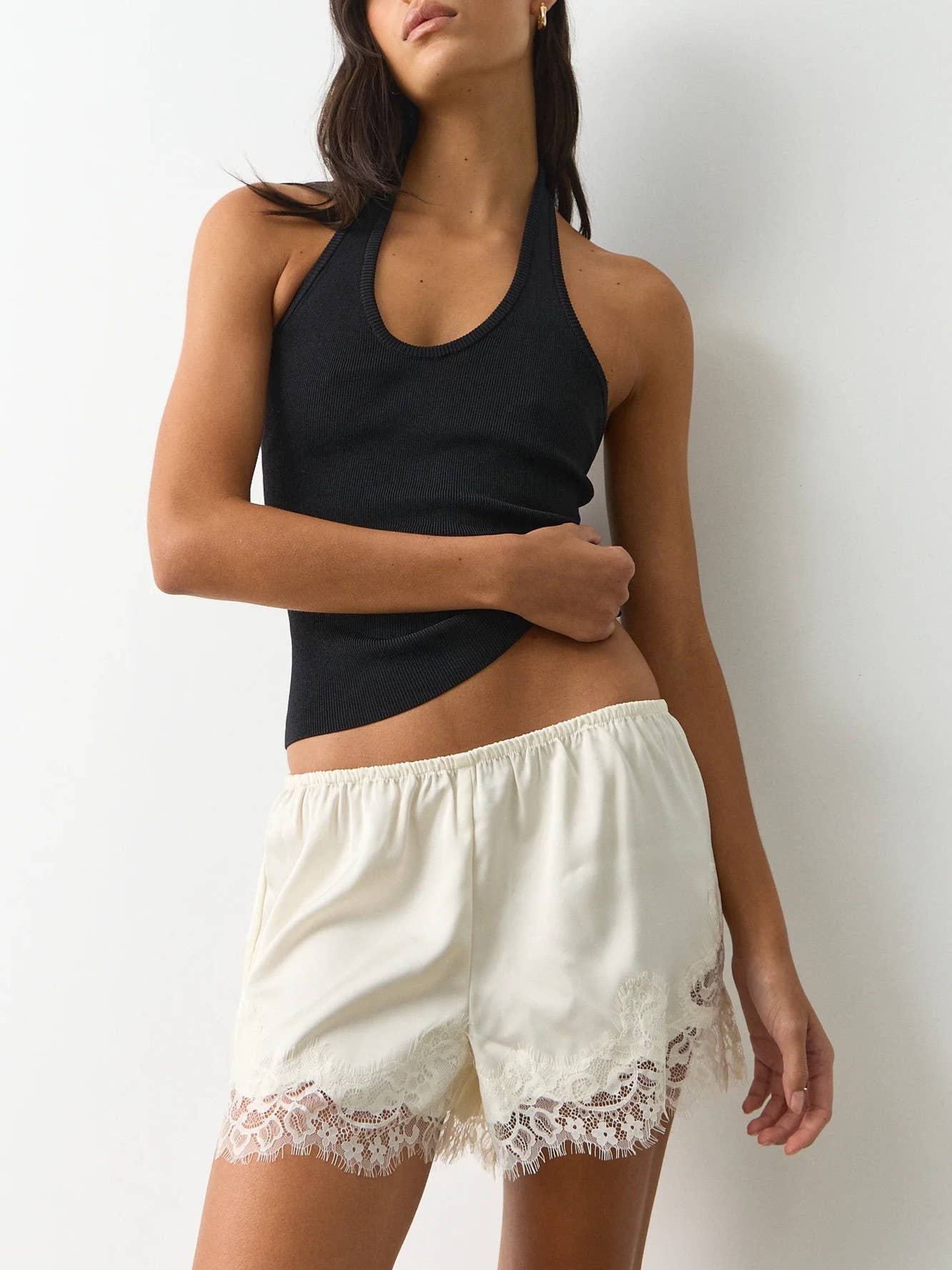 Silky Satin Lace Shorts: White