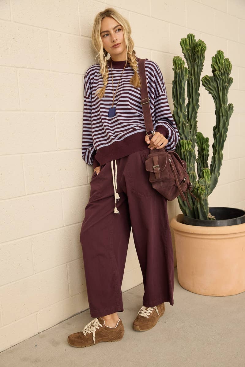 Drawstring Wide Leg Pants: PLUM
