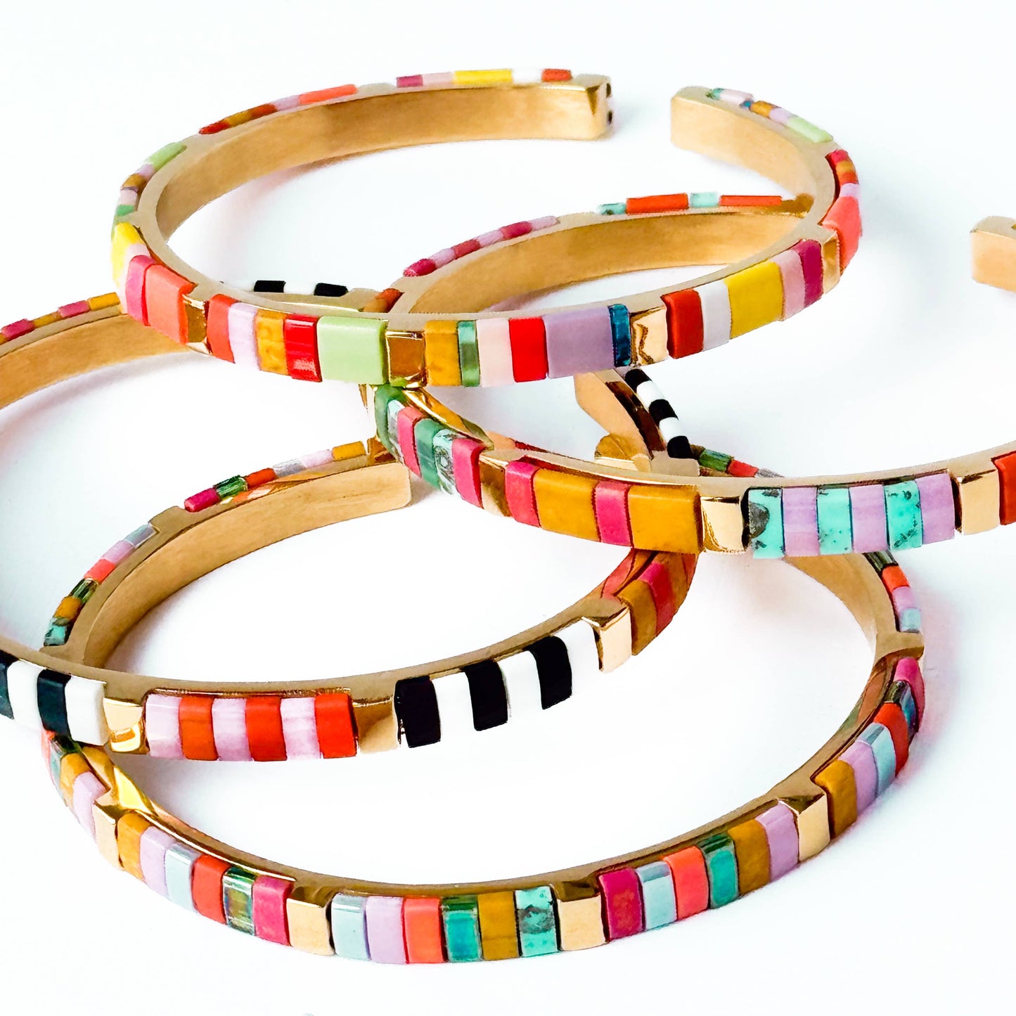 Colorful Tila Bead Cuff Gold Plated Adjustable Bracelet: Tulum