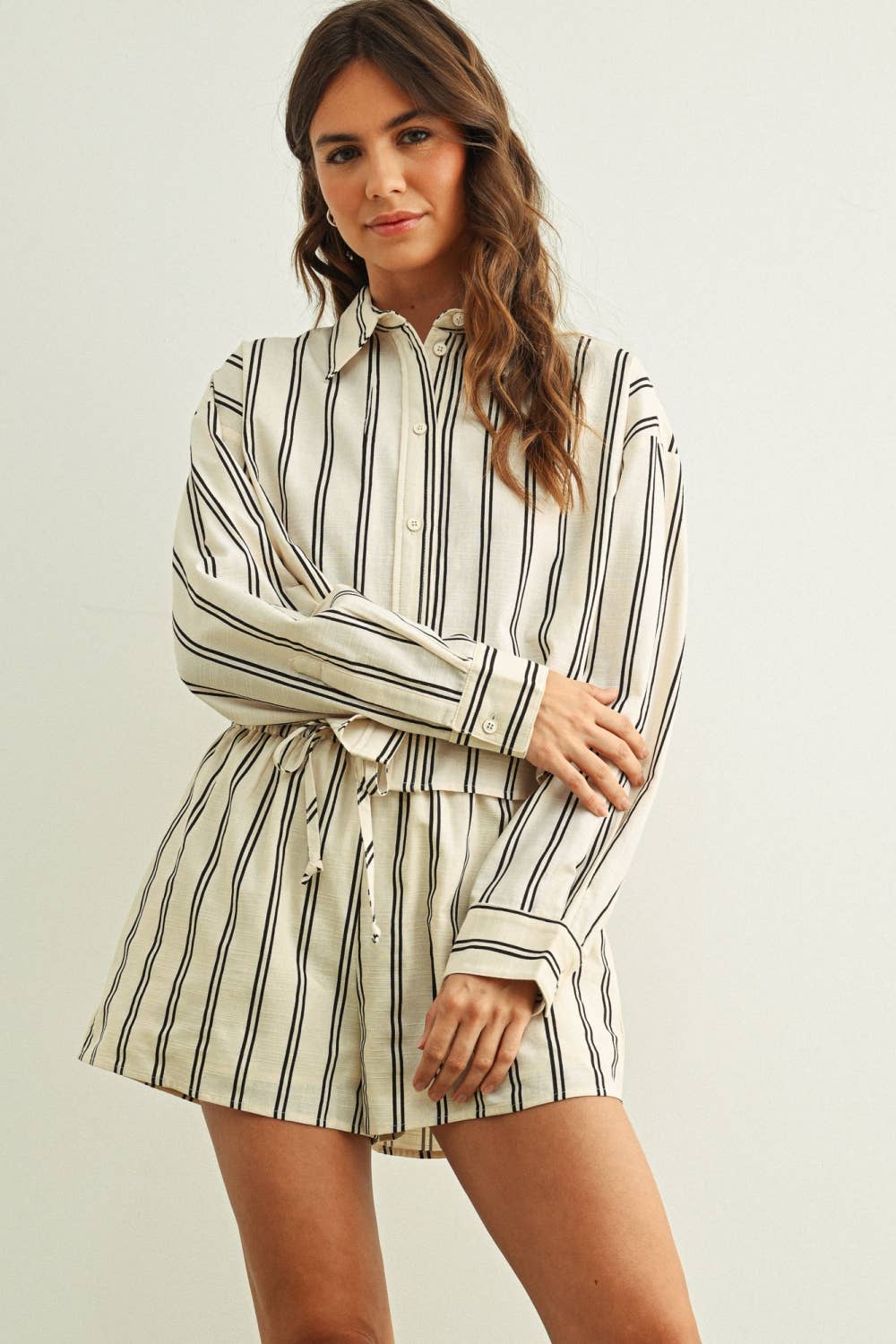 STRIPED BUTTON FRONT SHIRT